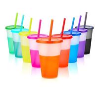 Echify Bicchieri con Cannuccia e Coperchio - Set di 9 16oz |480ML Tazza da Caffè di Ghiacciato Tazza Cambia Colore Portatile Riutilizzabile Tazze di Plastica Tazza da Frullato per Bambini Adulti Feste