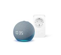 Echo Dot (4ª generazione) con orologio, Ceruleo + Amazon Smart Plug (presa intelligente con connettività Wi-Fi), compatibile con Alexa - Kit di base per Casa Intelligente