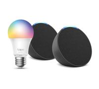 Echo Pop | Antracite, 2 pezzi + Tapo L530EA Lampadina LED Smart (E27), Compatibile con Alexa - Kit di base per Casa Intelligente