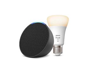 Echo Pop | Antracite + Philips Hue White Lampadina LED Smart (E27), compatibile con Alexa - Kit di base per Casa Intelligente
