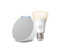 Echo Pop | Bianco ghiaccio + Philips Hue White Lampadina LED Smart (E27), compatibile con Alexa - Kit di base per Casa Intelligente