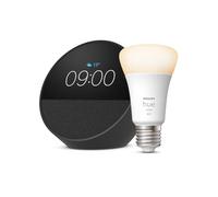Echo Spot | Nero + Philips Hue White Lampadina LED Smart (E27), compatibile con Alexa - Kit di base per Casa Intelligente
