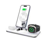 ECHO Stazione di ricarica magnetica senza fili 3 in 1 - Caricabatterie rapido bianco compatibile con Apple iPhone, Apple Watch e AirPods - Stazione di ricarica universale per dispositivi iOS