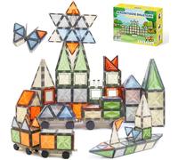 ECHOCUBE 100 Pz di Magnetic Building Tiles, Set di Blocchi Magnetici in Colori Naturali con Veicoli Magnetici, Giochi Educativi per Regalo di Compleanno per Bambini dai 36 Mesi in su