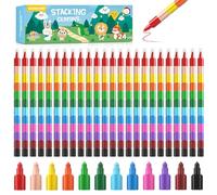 ECHOCUBE 24 Pastelli per Bambini Impilabili fai-da-te,Pastelli a Cera Impilabili Arcobaleno,Matite Colorate impilabili,Set di Pastelli Colorati per Cancelleria creativa,Regalo festa