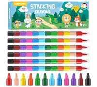 ECHOCUBE 6 Pastelli per Bambini Impilabili,Pastelli a Cera Impilabili Arcobaleno,12 colori Matite Colorate impilabili,Set di Pastelli Colorati per Cancelleria creativa,Regalo festa