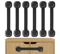 ECHOCUBE Serrature di sicurezza per cassetti per bambini, 6 pezzi Serrature regolabili per armadi a prova di bambino, Serrature con cinturino di sicurezza per armadi, frigoriferi, WC (nero)