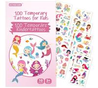 ECHOCUBE Tatuaggi Temporanei Per Bambini con 100 Motivi, 10 Fogli Adesivi Tatuaggio Finti Impermeabili on Tema Sirena, Accessori Per Feste Di Compleanno Per Regali Ragazzi Ragazze