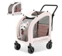 EchoSmile Passeggino per Cani di Piccola e Media 60 kg, Carrozzina per Cani Pieghevole Adatto a Tutti i Terreni con Doppi Freni, Cinture di Sicurezza per Auto e Finestrini in Rete, Rosa