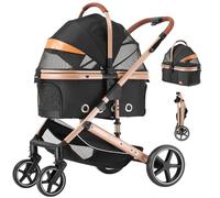 EchoSmile Passeggino per Cani Gatti 4 in 1 Pieghevole, fino a 20 kg, Carrellino per Cani di Piccola e Media Taglia, 4 Ruote con Freni, Cestino Portaoggetti, Portabicchieri