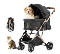 EchoSmile Passeggino per Cani Gatti Pieghevole con un Solo Pulsante, Passeggino Cane 20 kg per Cani e Gatto di Piccola Taglia Media con Manico Reversibile, Assorbimento Degli Urti (Nero)
