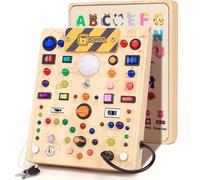 EchoToys Montessori Giocattolo Busy Board AB 1 2 3 Anno Activity Board in Legno Giocattolo Educativo per Bambini 1-3 Anni Baby Toy & Regalo per Ragazzi e Ragazze (19 Interruttori 40 Luci LED)