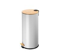 ECHTWERK bidone a pedale Skandi Look, bidone per rifiuti, robusto corpo in ferro con coperchio in bambù, chiusura morbida, grigio, capacità 30 litri