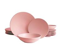 ECHTWERK Blanka Servizio da tavola vintage da 18 pezzi per 6 persone Elegante design naturale con struttura in terracotta con 6 piatti da pranzo, 6 piatti da dessert, 6 piatti fondi, rosa