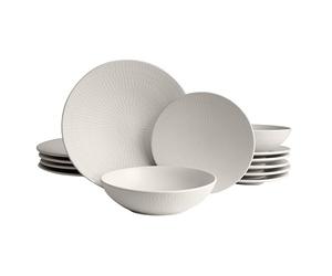 ECHTWERK Blanka Servizio da Tavola Vintage per 4 Persone - 12 Pezzi Elegante Design Naturale Con Struttura in Terracotta - 4 Piatti da Pranzo, 4 da Dessert, 4 Fondi - Crema