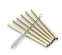 ECHTWERK Cannucce in acciaio inox Small 7pcs con spazzola per la pulizia, edizione oro, riutilizzabili, infrangibili, senza BPA, cannucce per cocktail, long drink, smoothie