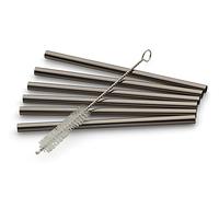 ECHTWERK Cannucce piccole 7 pezzi in acciaio inox con spazzola per la pulizia, edizione nera, riutilizzabili, infrangibili, senza BPA, cannucce per cocktail, long drink, smoothie