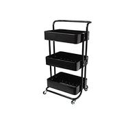 ECHTWERK Carrello da cucina e da portata mobile 3 livelli e maniglia di spinta, edizione nera, 43 x 32 x 86 cm