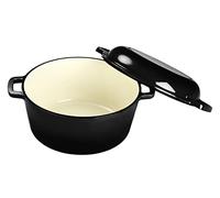 ECHTWERK Casseruola e padella da portata 2 in 1, in ghisa con coperchio, tradizionale pentola in ghisa con rivestimento smaltato, adatta per forno, barbecue, barbecue e induzione, nero, 3,5 l