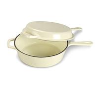 ECHTWERK Casseruola e padella per grigliare 2 in 1, padella in ghisa per arrostire con coperchio, pentola in ghisa con rivestimento smaltato, adatta per forno e barbecue, crema, 2,5 L, Ø 25,2 cm