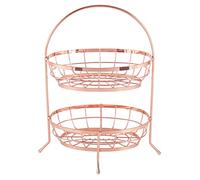 ECHTWERK Cesto per Frutta e Verdura a 2 Piani, Cesto Decorativo in Ferro, Contenitore per Frutta e Verdura, Edizione Argento, Edizione Rame, Legno, 37 x 21,5 x 17,2 cm