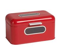 Echtwerk Contenitore retro in metallo con finestra a vista, salvaspazio, cestino pane coperchio, rosso 30x20x16,5 cm