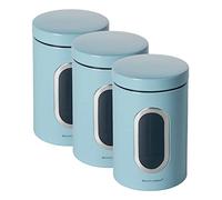 ECHTWERK contenitori per alimenti set da 3 azzurro chiaro, barattolo in metallo con coperchio ermetico e finestra di visualizzazione, per farina, zucchero, muesli o tè
