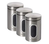ECHTWERK contenitori per alimenti set da 3 brushed, barattolo in metallo con coperchio ermetico e finestra di visualizzazione, per farina, zucchero, muesli o tè, ferro
