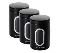 ECHTWERK Eleganti scatole per la conservazione, set di 3, nero, per farina/zucchero/cereali/tè, scatola di latta con coperchio ermetico e finestra grande, capacità 1, 4L, ferro, 3