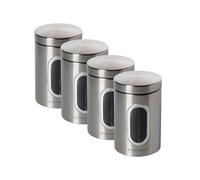 ECHTWERK contenitori per alimenti set da 4 brushed, barattolo in metallo con coperchio ermetico e finestra di visualizzazione, per farina, zucchero, muesli o tè