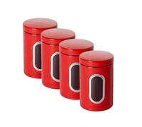 ECHTWERK contenitori per alimenti set da 4 rosso, barattolo in metallo con coperchio ermetico e finestra di visualizzazione, per farina, zucchero, muesli o tè