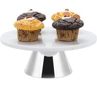 ECHTWERK Elegante piatto per torta in marmo, con supporto, supporto per pasticceria, frutta, formaggio e dessert, supporto per torte per feste o matrimoni, edizione argento, Ø 30 cm