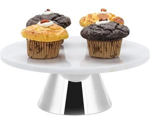 ECHTWERK Elegante piatto per torta in marmo, con supporto, supporto per pasticceria, frutta, formaggio e dessert, supporto per torte per feste o matrimoni, edizione argento, Ø 30 cm