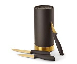 Echtwerk EW-MB-0371 Ceppo di Coltelli con Inserto in Setola, Acciaio, Oro