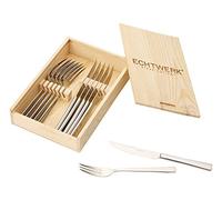 ECHTWERK EW-SB-0560 Set di Posate da Bistecca Saar, Acciaio Inossidabile 18/10 Lucido Inserto in Legno Incluso, 12 Pezzi, 25,7 x 16,7 x 7,5 cm