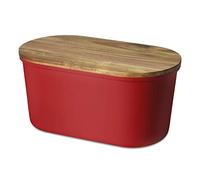ECHTWERK "Fresh, Contenitore per Pane in melamina, Cestino per Pane con Coperchio e Tagliere in Legno d'acacia, per 1 kg di Pane, 37 cm x 22 cm x 17 cm, Rosso
