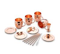 ECHTWERK Moscow Mule set di 13 tazze di rame in acciaio inossidabile, composto da 4 tazze di rame da 500 ml, 4 sottobicchieri, 4 cannucce e 1 misurino 2cl/4cl