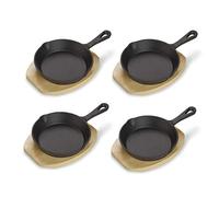 ECHTWERK Padella da portata in ghisa, mini padella con tagliere da portata, piccola padella già cotta, adatta per forni, barbecue e barbecue, ideale per servire, 4 pezzi