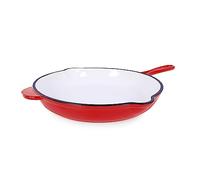 ECHTWERK Padella in ghisa con rivestimento smaltato, padella in ghisa, padella con due manici e beccuccio, adatta per forni, barbecue, induzione, crema, Ø 26,5 cm, rosso
