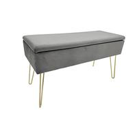 ECHTWERK Panca Scarlett, panca imbottita con rivestimento in velluto, cassettiera rettangolare, panca per trucco con vano portaoggetti, gambe in metallo, grigio, 77 x 33 x 18 cm, misto poliestere,