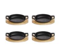 ECHTWERK Piatto da portata in ghisa, teglia con tagliere da portata, bistecchiera già cotta, adatto per forni, barbecue, barbecue e induzione, ideale per servire, Small-Edition, 4 pezzi