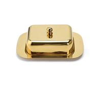 ECHTWERK Piatto per burro in acciaio inox di alta qualità, burro, con coperchio, campana per burro per colazione e cucina, 250 g, edizione oro, 18,5 x 12,2 x 7,0 cm