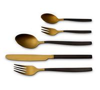 ECHTWERK Posate, Positano Due-Gold/Black Edition, 30 pezzi, per 6 persone, coltelli in acciaio a lama, confezione regalo inclusa, acciaio 18/10
