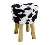 ECHTWERK Pouf effetto pelliccia, stile country, sgabello in pelle di mucca con superficie imbottita, 2 kg, 28 x 28 x 40 cm, colore: bianco e nero