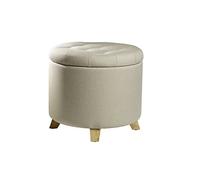 ECHTWERK Pouf Mary, Pouf con vano portaoggetti, sfoderabile, Contenitore Rotondo, con Piedini in Legno, Adatto per Camera da Letto e Soggiorno, 45 x 45 x 41 cm, Crema