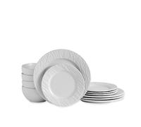 ECHTWERK servizio da tavola 12 pezzi "New Modern", per 4 persone, effetto ardesia, in gres, 4 piatti piani, 4 piattini, 4 ciotole, bianco