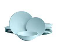 ECHTWERK Servizio da tavola vintage da 12 pezzi, design naturale “Blanka”, per 4 persone, set di stoviglie in gres con 4 piatti da portata, 4 piatti da portata, 4 piatti fondi, menta