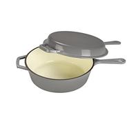 ECHTWERK Set 2 in 1, Casseruola in ghisa con coperchio, Casseruola in ghisa con rivestimento smaltato, Adatto per forni, grill, barbecue e induzione, Grigio, 2,5 L