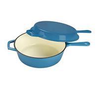ECHTWERK Set casseruola e padella per grigliare 2 in 1, Casseruola in ghisa con coperchio, Casseruola in ghisa con rivestimento smaltato, Adatto per forno e induzione, Azzurro, 2,5 L, Ø 25,2 cm