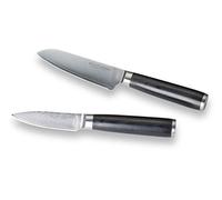 ECHTWERK Set di 2 coltelli Damasco, coltello Santoku ca. 13 cm/ pelaverdure ca. 8 cm, coltello da cucina, coltello giapponese, coltello per verdure, acciaio damasco, manici in legno Pakka